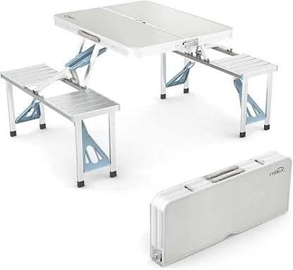 4Ft Folding Picnic Table with Seats/Umbrella Hole-Supports up to 265 Lbs. Lightweight and Fold Up