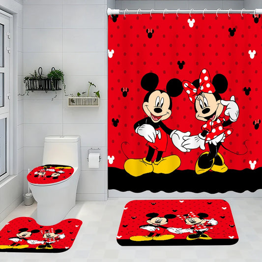 Disney Mickey and Minnie Mouse Shower Set, Four-piece Set w/Hooks