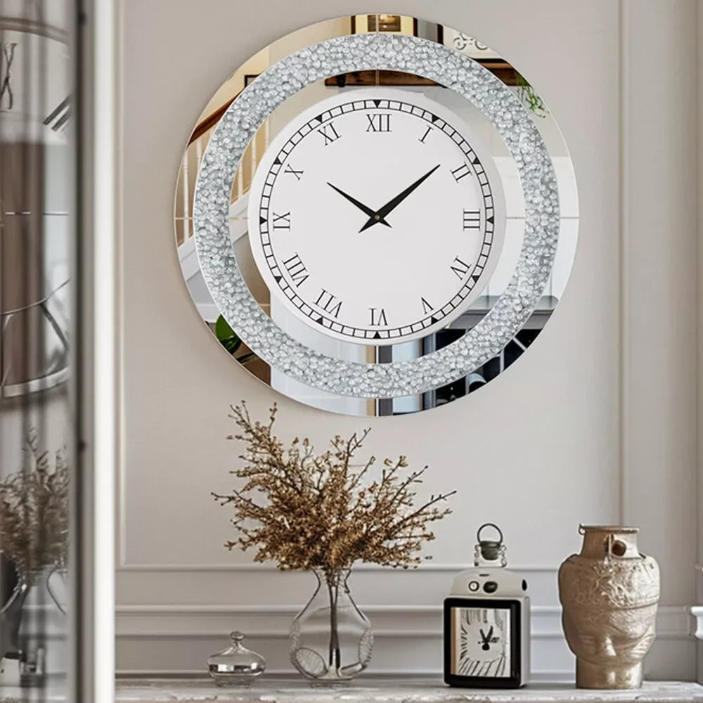 32inch Large Diamond Crystal 3D Wall Clock with Roman Numerals