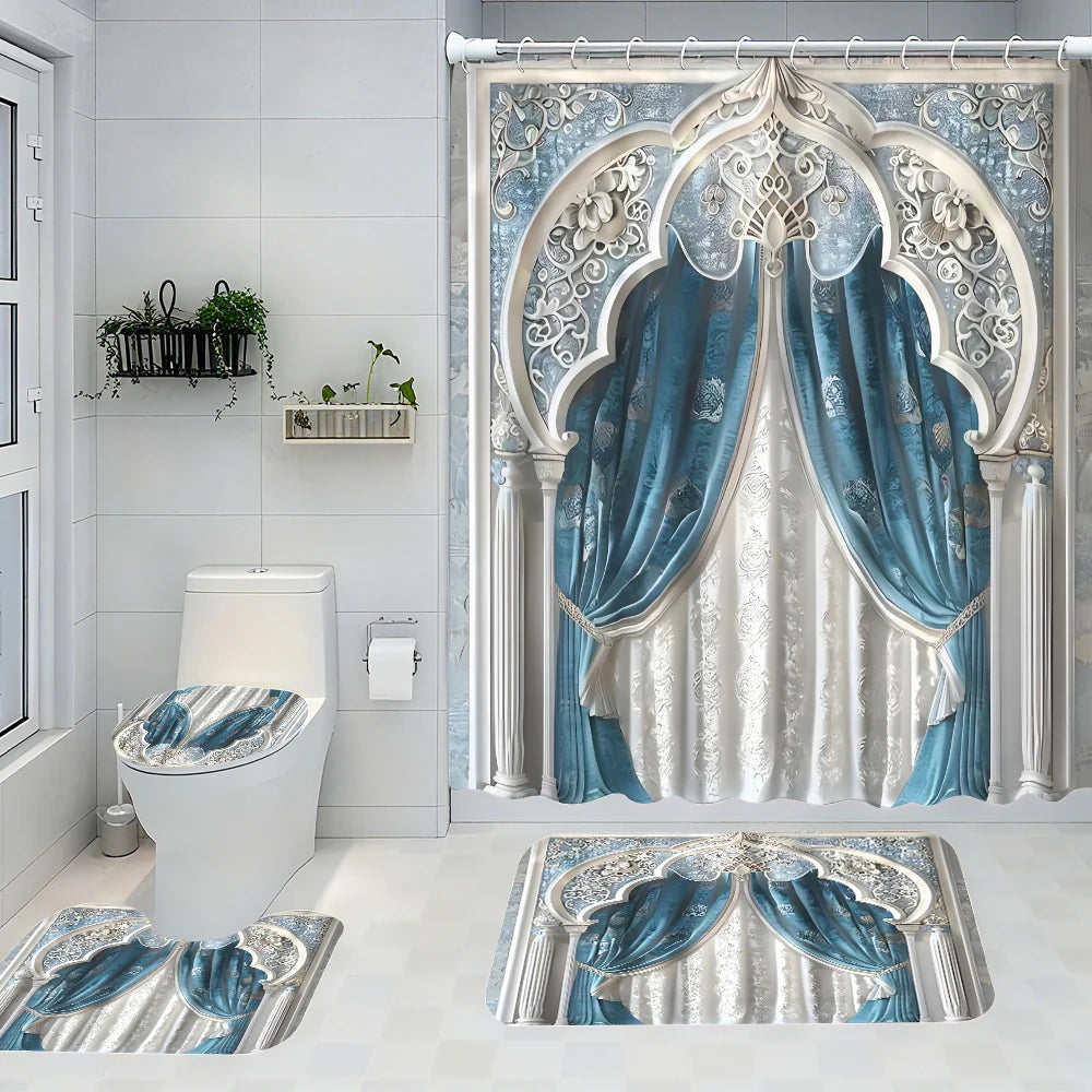 4pc Gorgeous Bath Curtain Set, 2D flat printed partition curtain