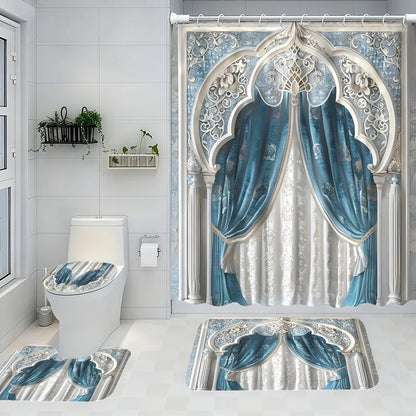 4pc Gorgeous Bath Curtain Set, 2D flat printed partition curtain