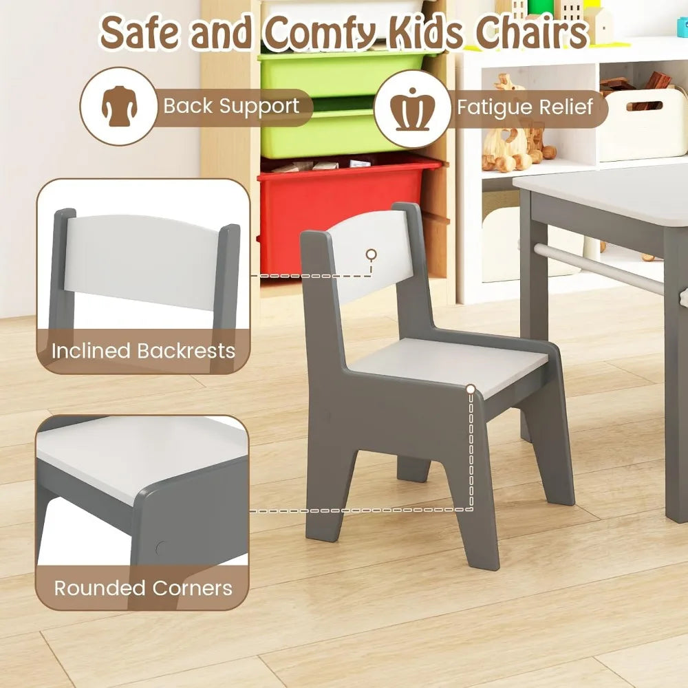 Kids Table and Chairs, 3 in 1Wooden Drawing Table with 2 Chairs