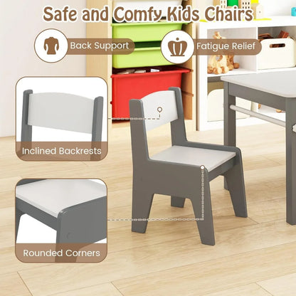 Kids Table and Chairs, 3 in 1Wooden Drawing Table with 2 Chairs
