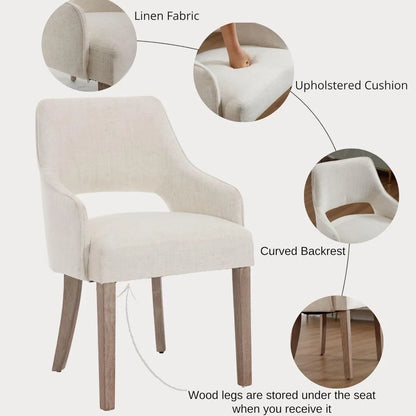 Set of 4 linen dining chairs-upholstered, accent chairs with wood legs