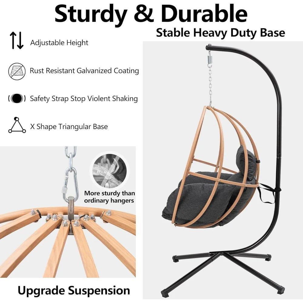 Hanging Egg Chair with Cushions, Heavy Duty, 400LBS with Stand