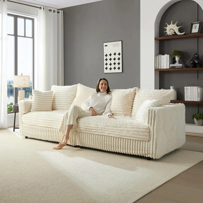 Modern Oversized Cloud Couch, Convertible 4 Deep Seat Foam Sofa Couch, 2 in 1 Plush Corduroy Sofa with 6 Soft Pillows