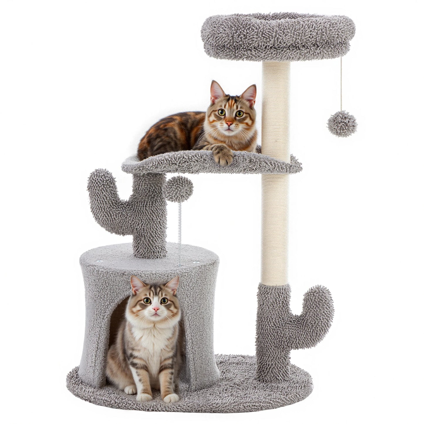 33IN Cat Tree, Multi-Level Tower, Play House with Sisal Scratching Post