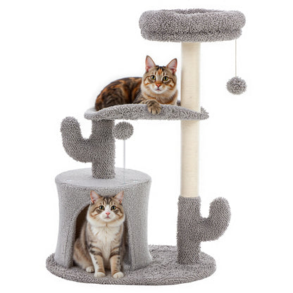 33IN Cat Tree, Multi-Level Tower, Play House with Sisal Scratching Post