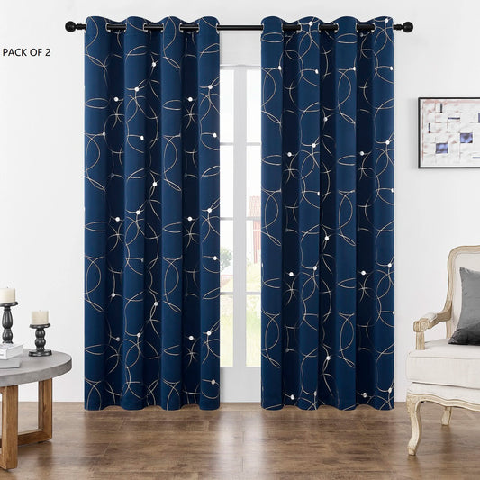 Pack Of 2 Foil Printed Thermal Insulated Blackout Curtains w/Grommets