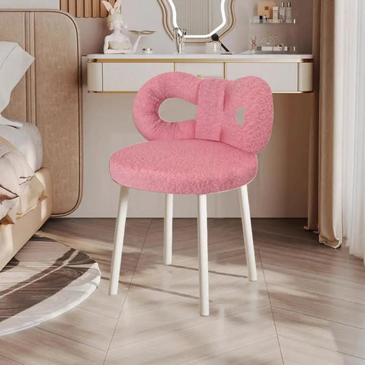 Luxurious Vanity Stool with Bowknot Backrest Adjustable Foot Pads