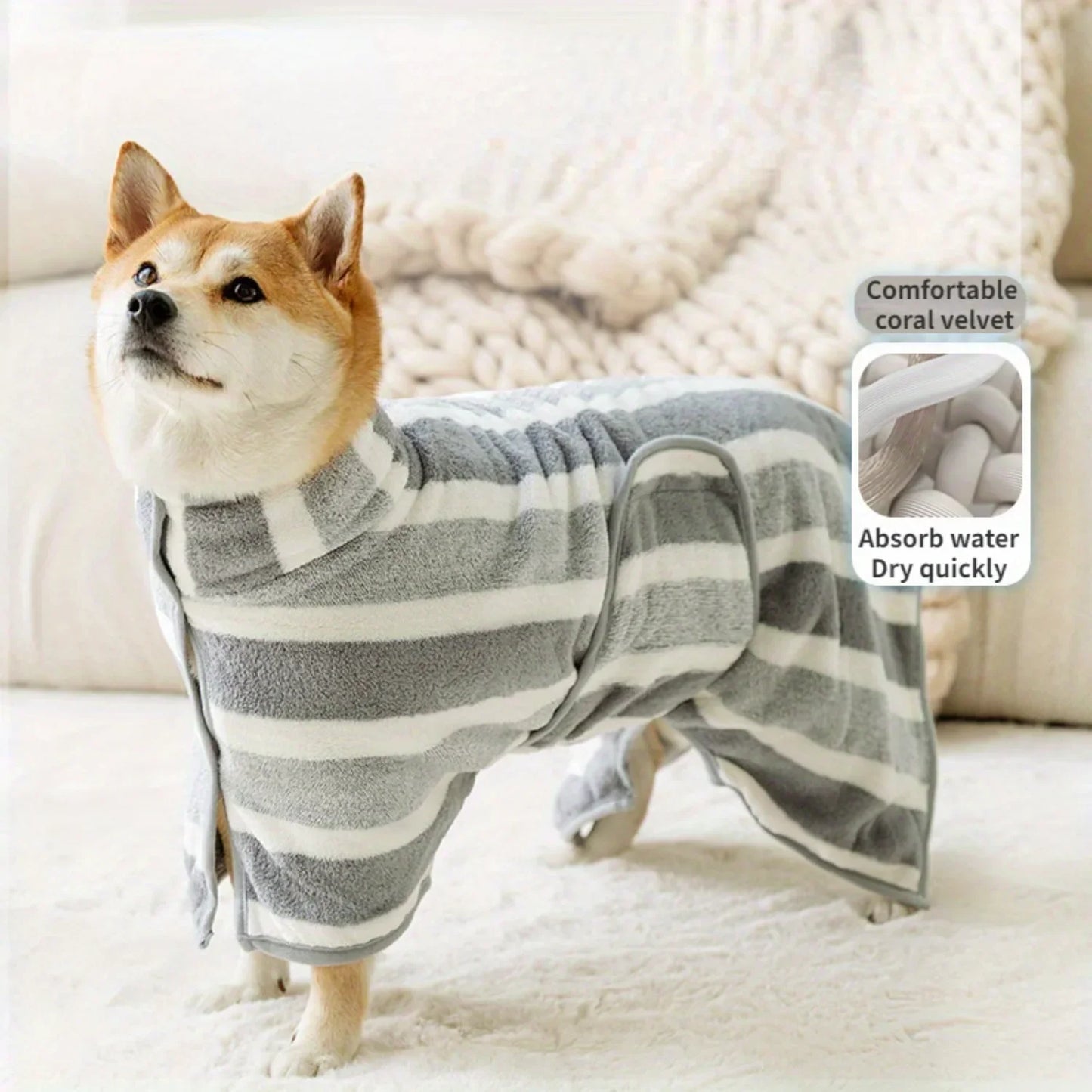 Large Dog Bathrobe/w Hood - Super Absorbent & Quick-Dry Pet Towel for All Breeds