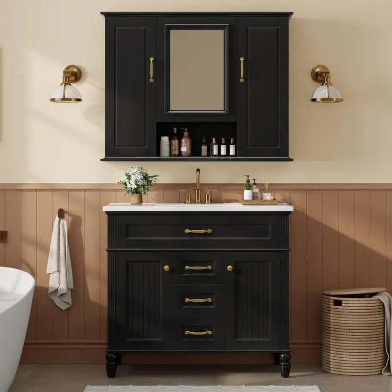 36" Wall Mounted Medicine Cabinet with Mirror, 3 Door Storage Cabinet