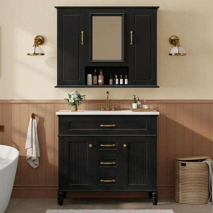 36" Wall Mounted Medicine Cabinet with Mirror, 3 Door Storage Cabinet