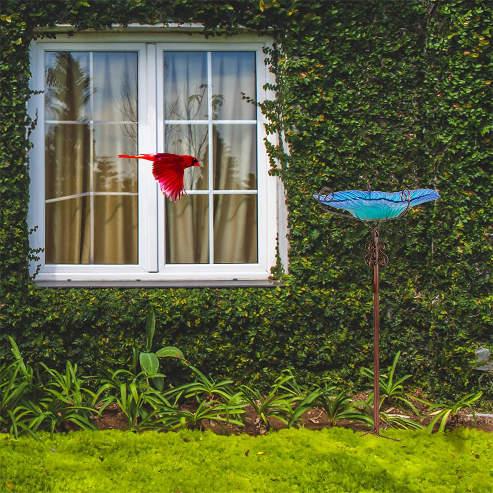 Large Outdoor Glass Bird Bath/Bird Feeder Bowl with stand