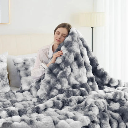 Soft and Warm, 1pc Cozy Faux Rabbit Fleece Blanket