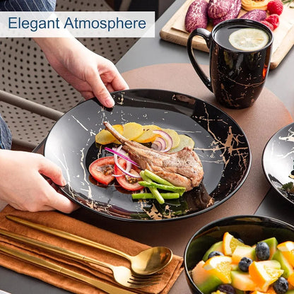 16 Piece Porcelain Dinnerware Set for 4 with Golden Spatter Design - Microwave and Dishwasher Safe