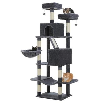 70.8" Multi-Level Cat Tower with 9 Scratching Areas, Plush Hammock and Perches
