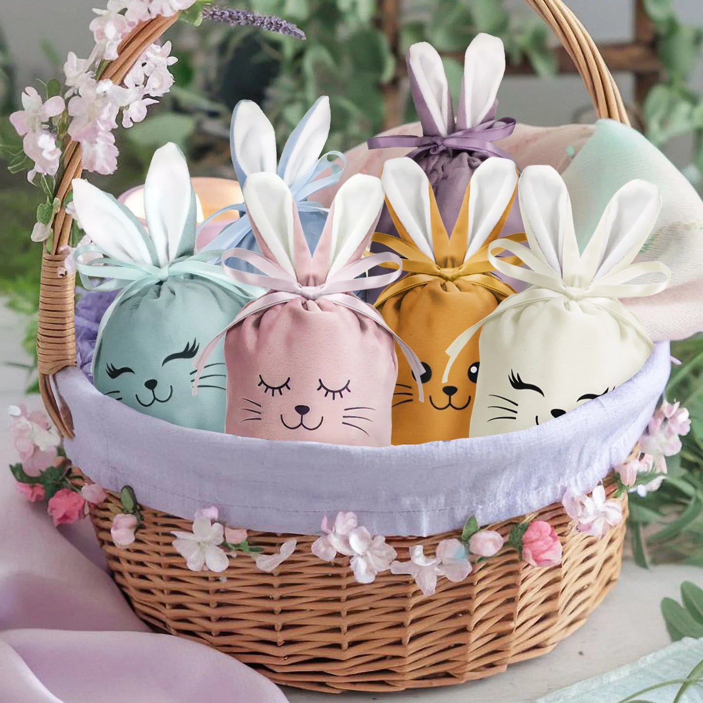 12-24pcs Easter Bunny Bags, Velvet, Bunny Ear Gift Bags
