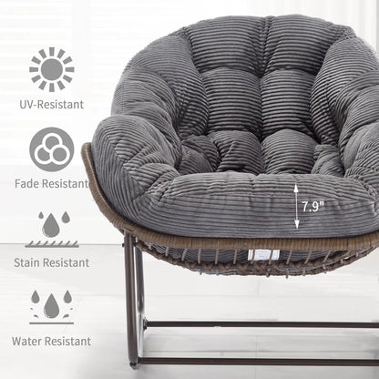 Set of 2 Papasan Rocking Chairs - Oversized, Comfy, Royal Rattan with Strip Velvet Cushions