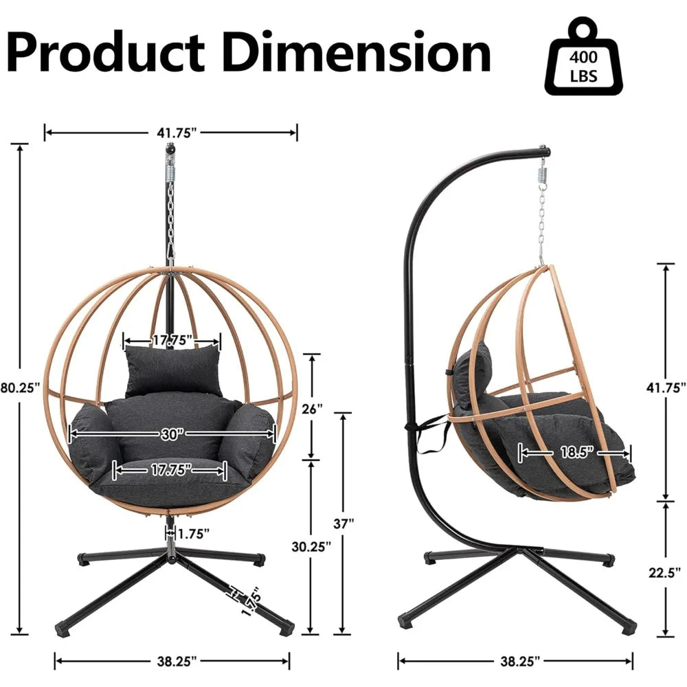 Hanging Egg Chair with Cushions, Heavy Duty, 400LBS with Stand