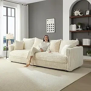 Modern Oversized Cloud Couch, Convertible 4 Deep Seat Foam Sofa Couch, 2 in 1 Plush Corduroy Sofa with 6 Soft Pillows
