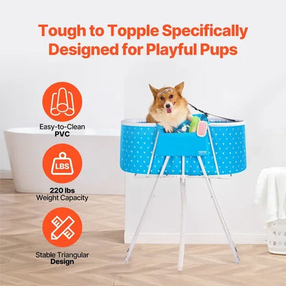 Portable Dog Bathtub, Elevated & Foldable Space-saving with Quick Drainage,