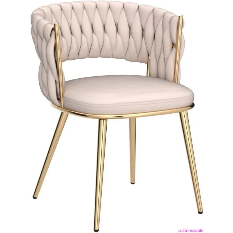 Modern Mid-Century Accent Velvet Dining Chairs Set of 2, Upholstered with Woven Back