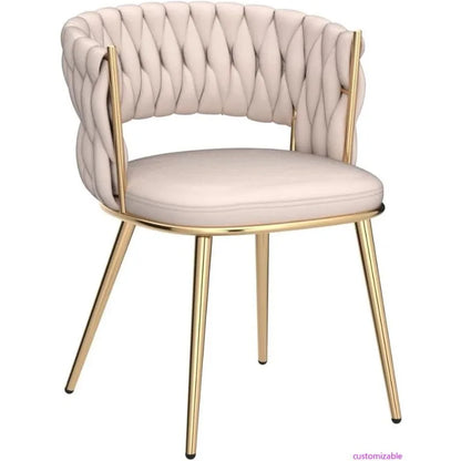 Modern Mid-Century Accent Velvet Dining Chairs Set of 2, Upholstered with Woven Back