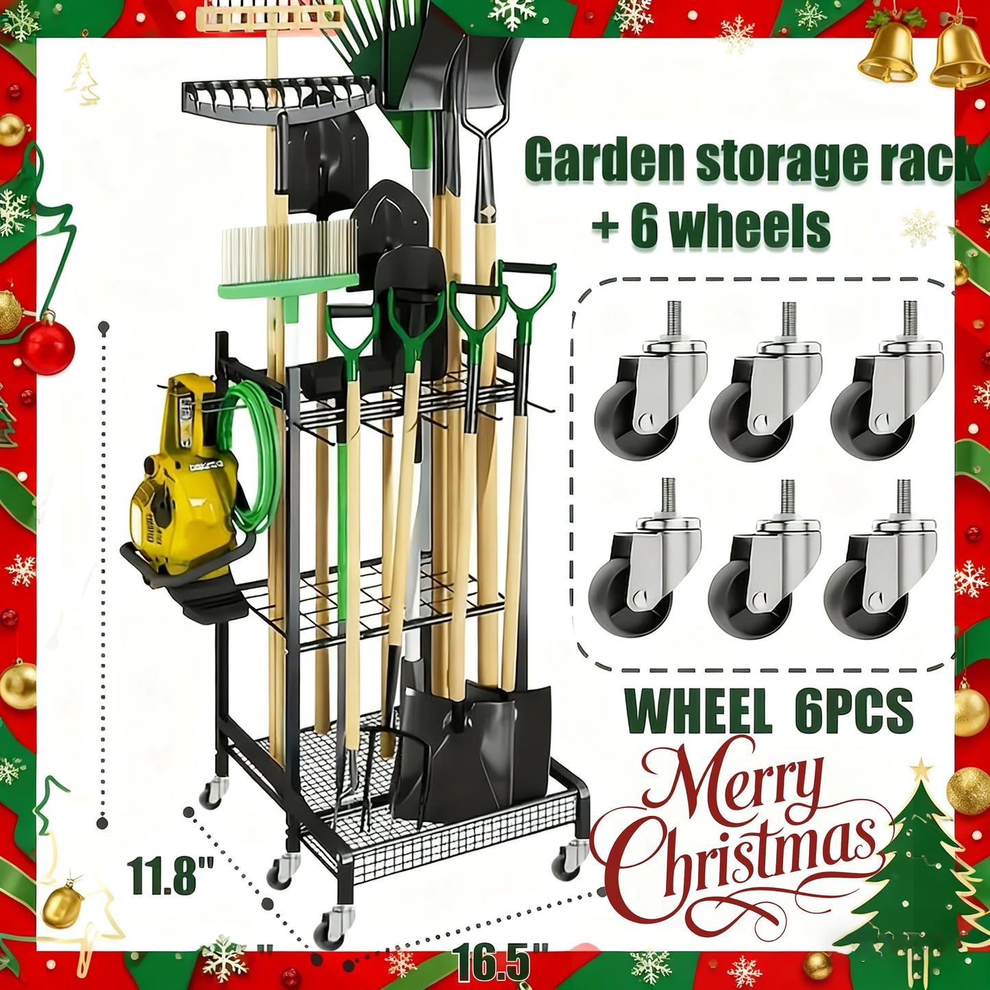 Garden tool rack, storage, heavy-duty, organizer