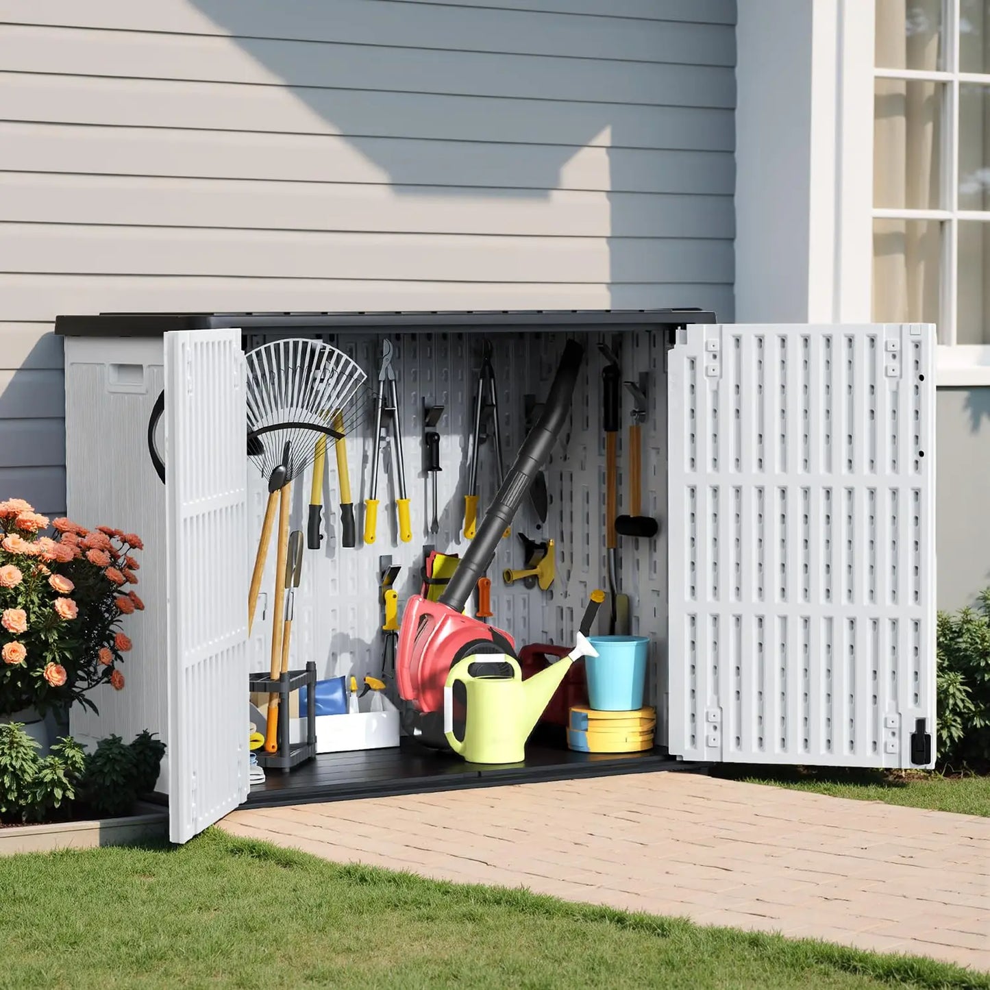 Outdoor Storage Cabinet with Lockable Door, Waterproof-Horizontal Storage Shed, 25 Cu. ft.