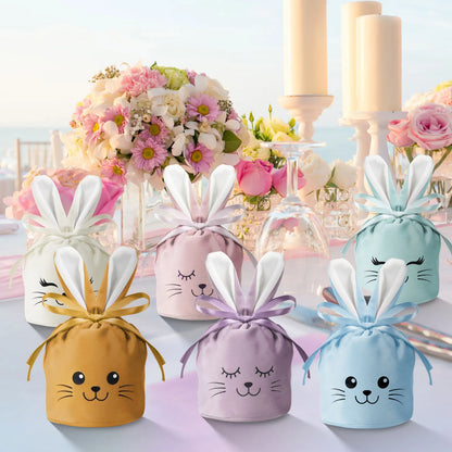 12-24pcs Easter Bunny Bags, Velvet, Bunny Ear Gift Bags