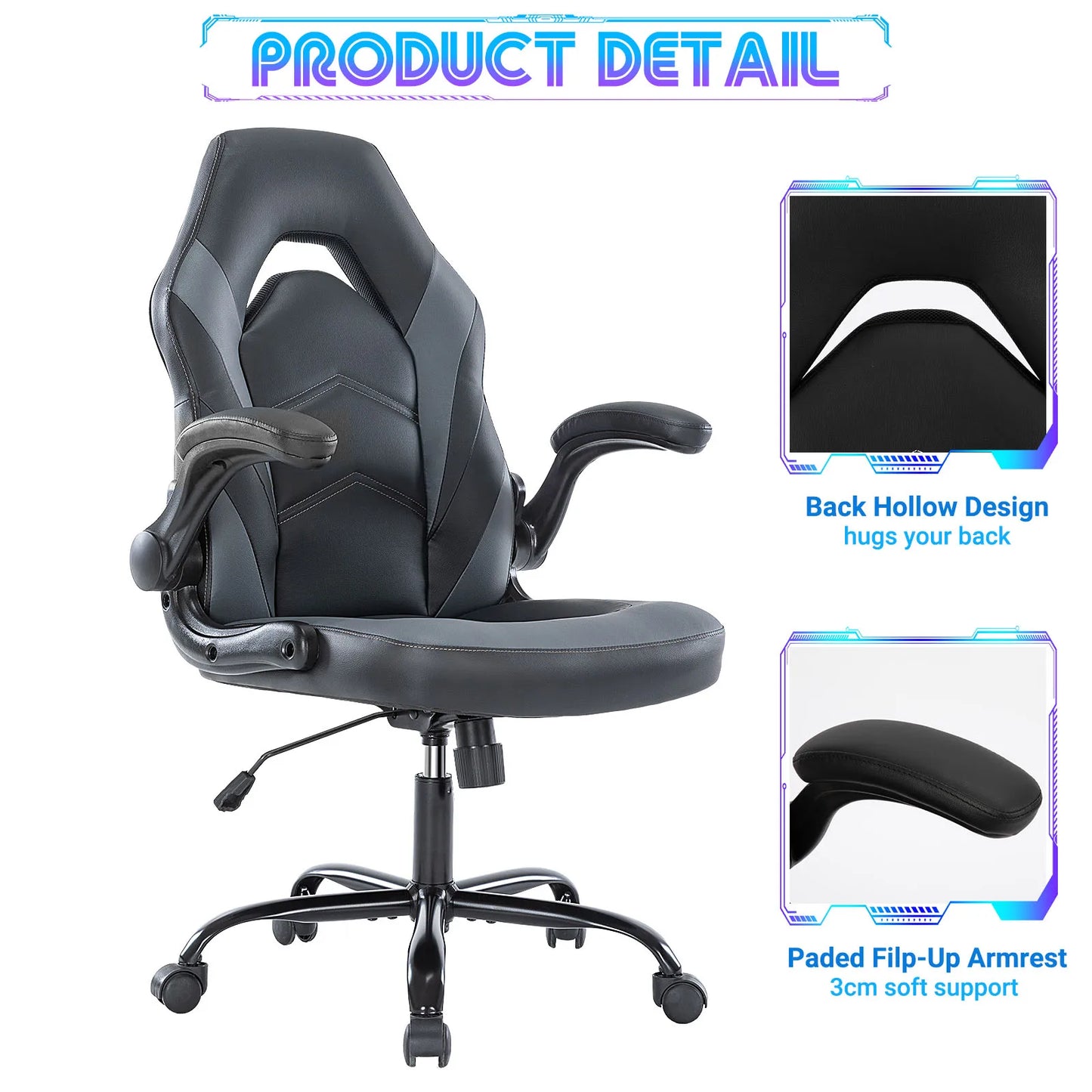 Computer/Gaming Chair, PU Leather with Flip-up Armrest
