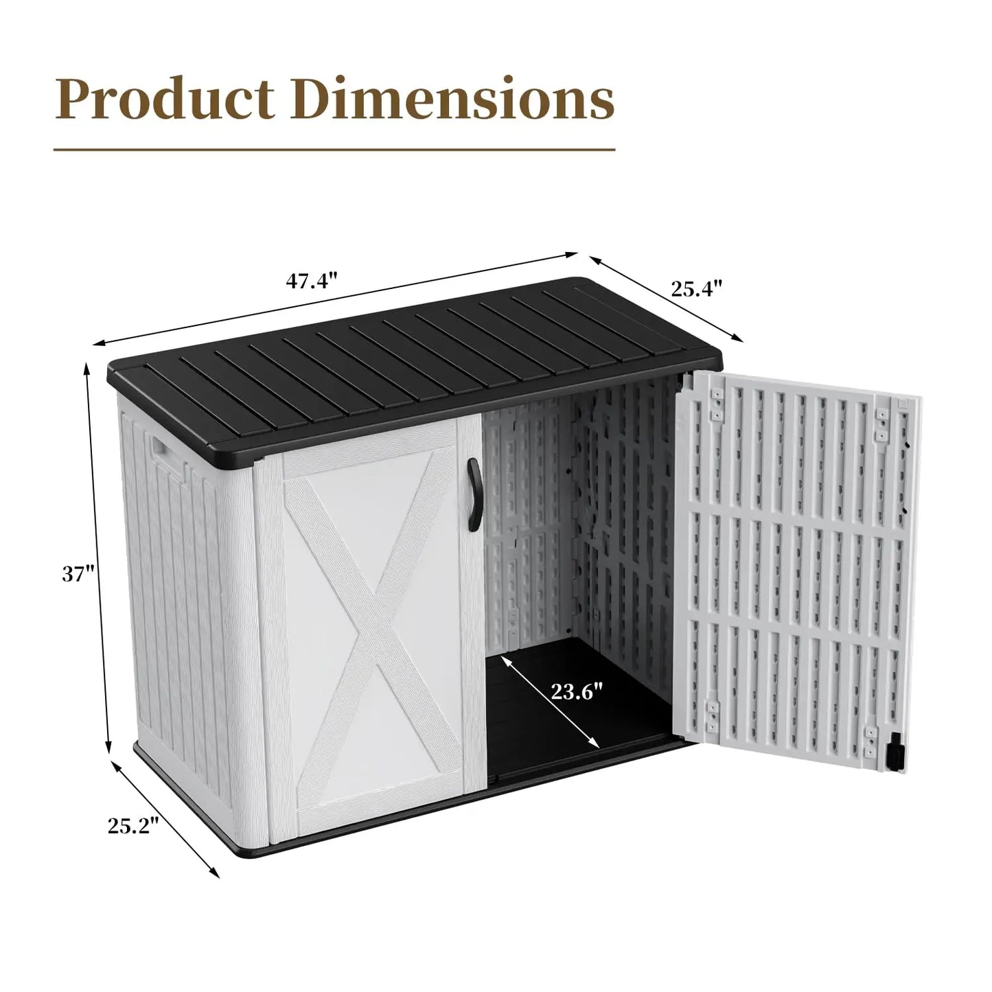 Outdoor Storage Cabinet with Lockable Door, Waterproof-Horizontal Storage Shed, 25 Cu. ft.