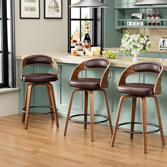 Set of 3, Mid Century 26" Counter Height stools with Bentwood Legs, Swivel