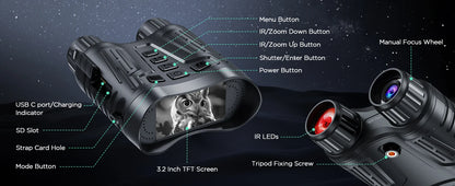 Night Vision Binoculars 8X Digital Zoom HD 1080P w/ IR Illuminator & Video Recording
