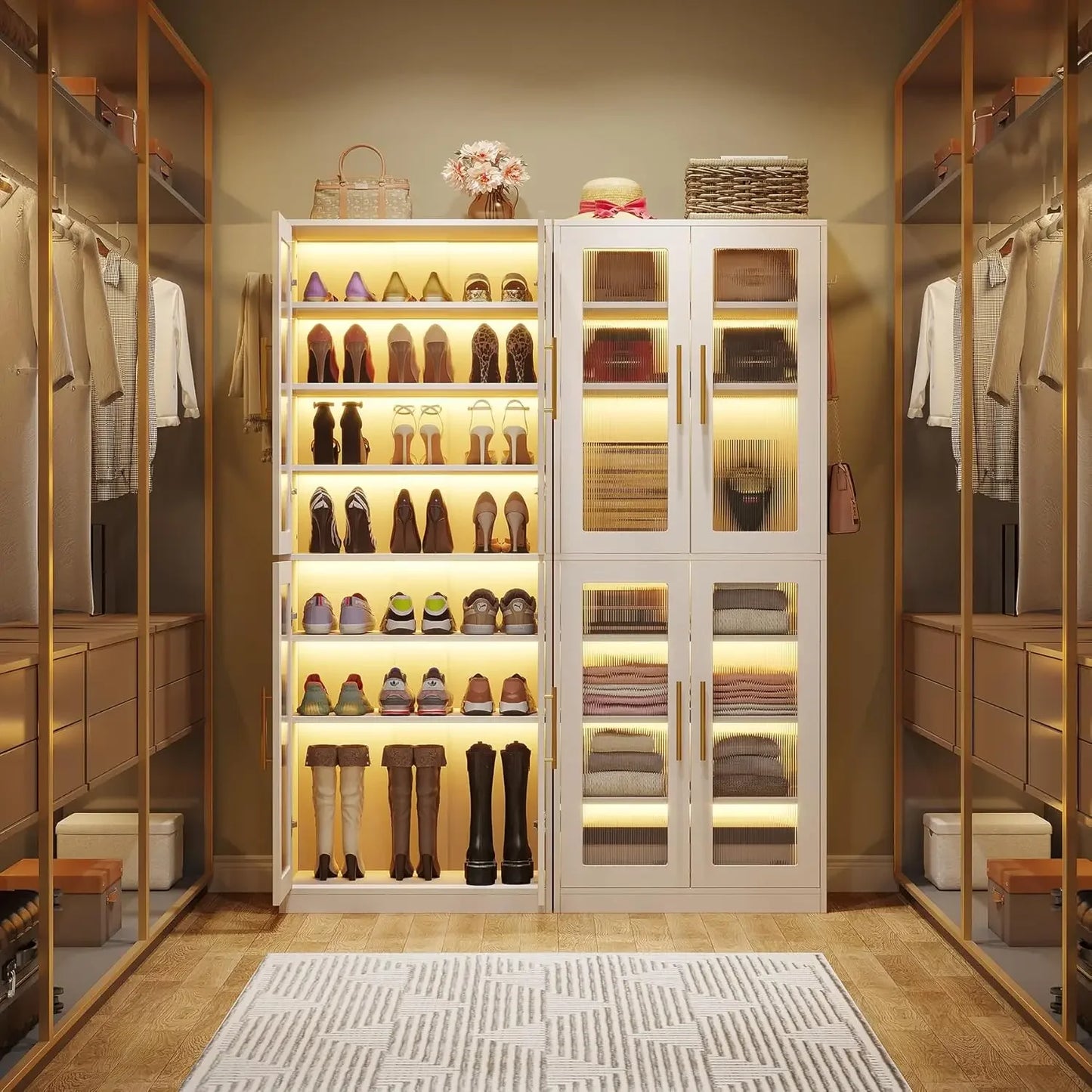 Tall Storage Cabinet with Acrylic Doors and LED Lights with Adjustable Shelves