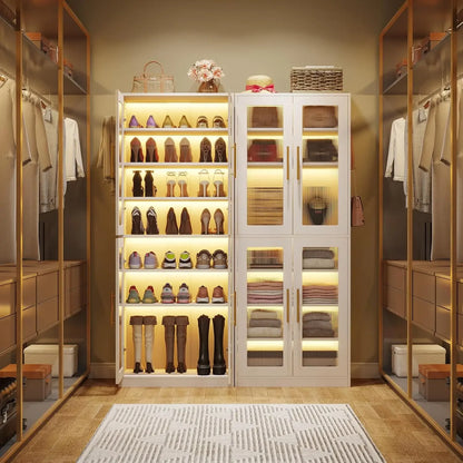 Tall Storage Cabinet with Acrylic Doors and LED Lights with Adjustable Shelves