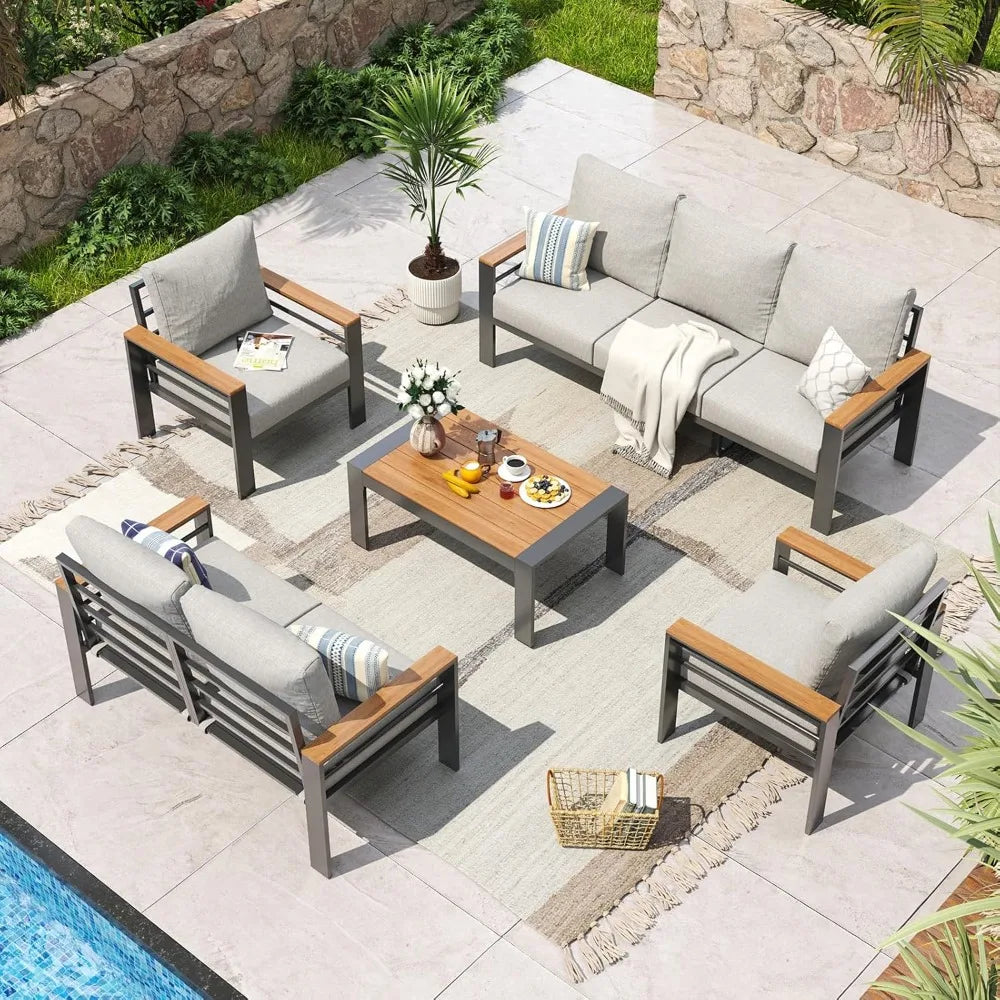 5 Pcs. Patio Set, Oversized Sectional with Washable Thick Cushions and Coffee Table