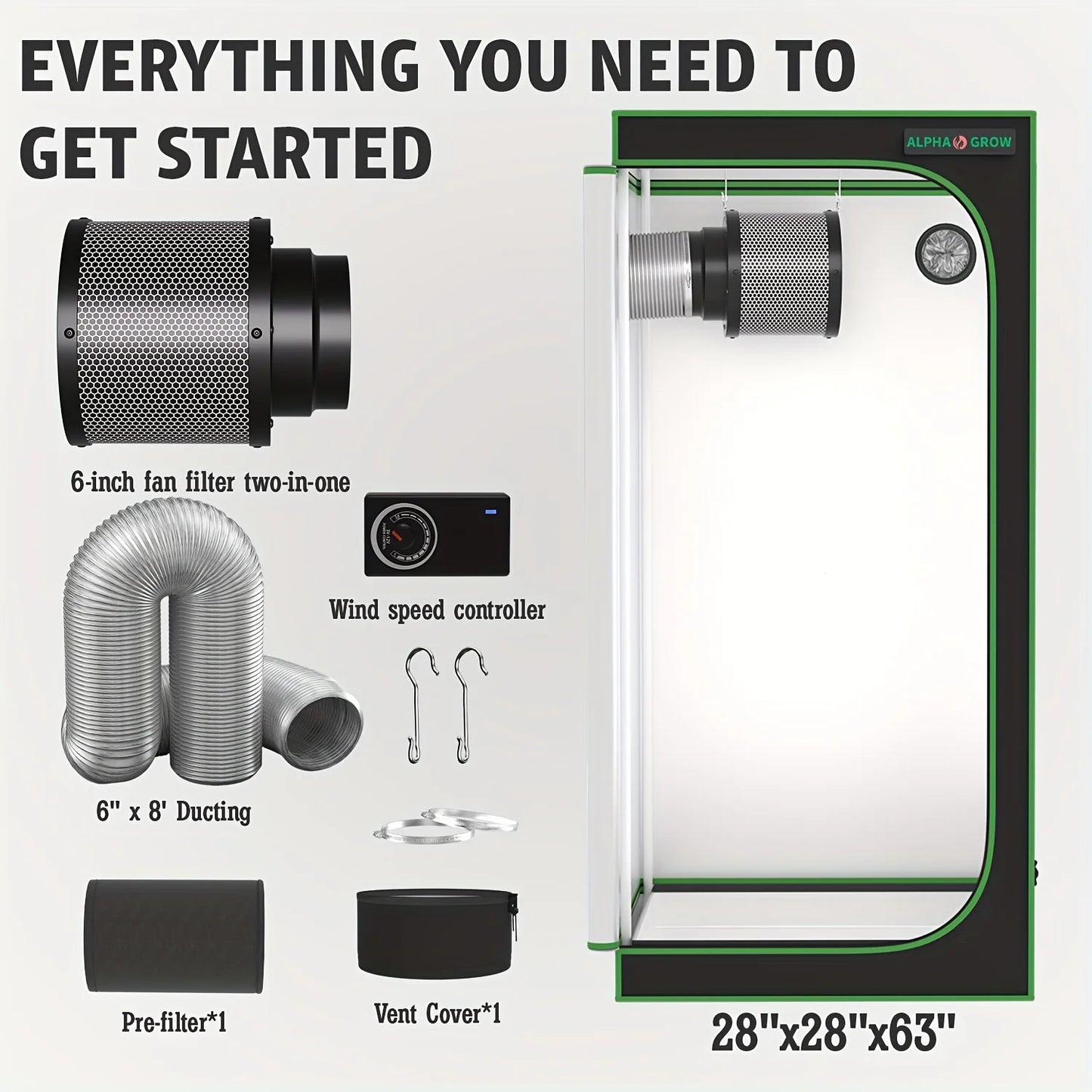 24"x24"x48" Grow Tent Kit With 6 Inch Air Carbon Filter, Australian Virgin Charcoal & Speed Controller