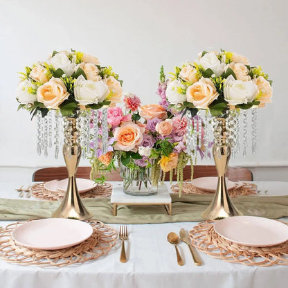 Set of 8, Centerpieces for Tables-Gold Vase Stand with Crystals