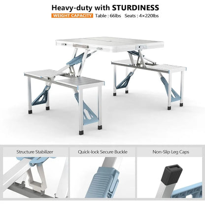 4Ft Folding Picnic Table with Seats/Umbrella Hole-Supports up to 265 Lbs. Lightweight and Fold Up