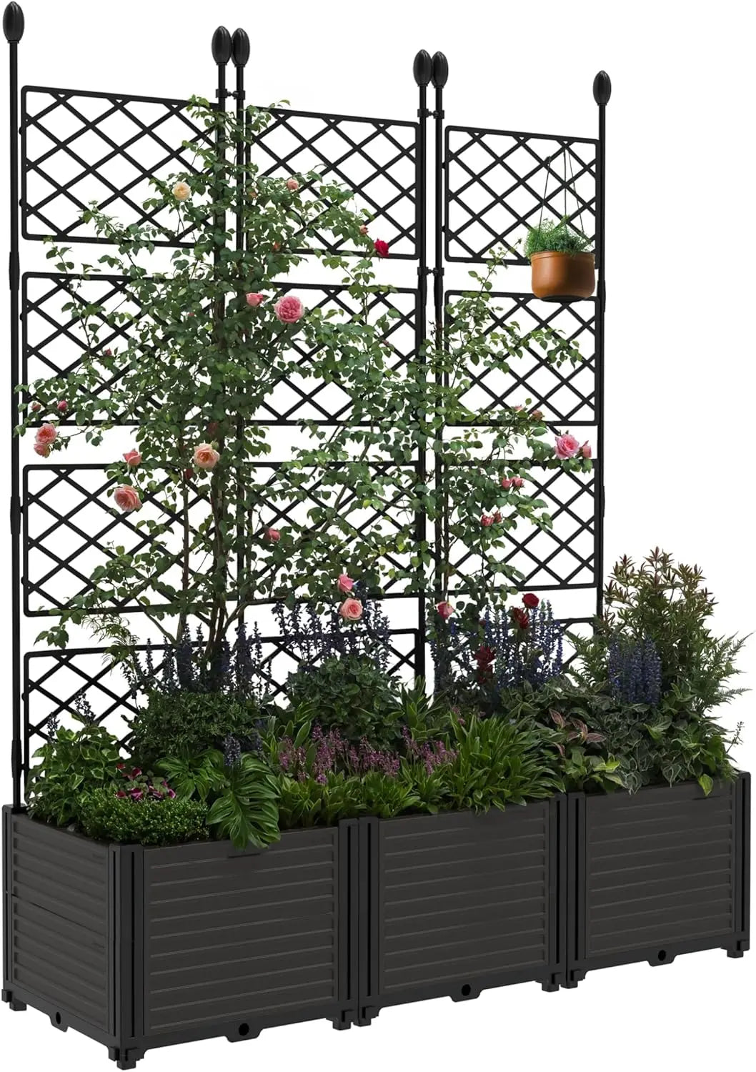 Planter Box w/ Trellis Rack, 5.25FT,  Raised Bed, Self-Watering with Drainage Holes