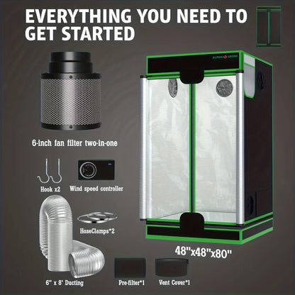 24"x24"x48" Grow Tent Kit With 6 Inch Air Carbon Filter, Australian Virgin Charcoal & Speed Controller