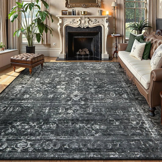 Area Rugs 9x12 - Distressed, Non Slip Low Pile Carpet