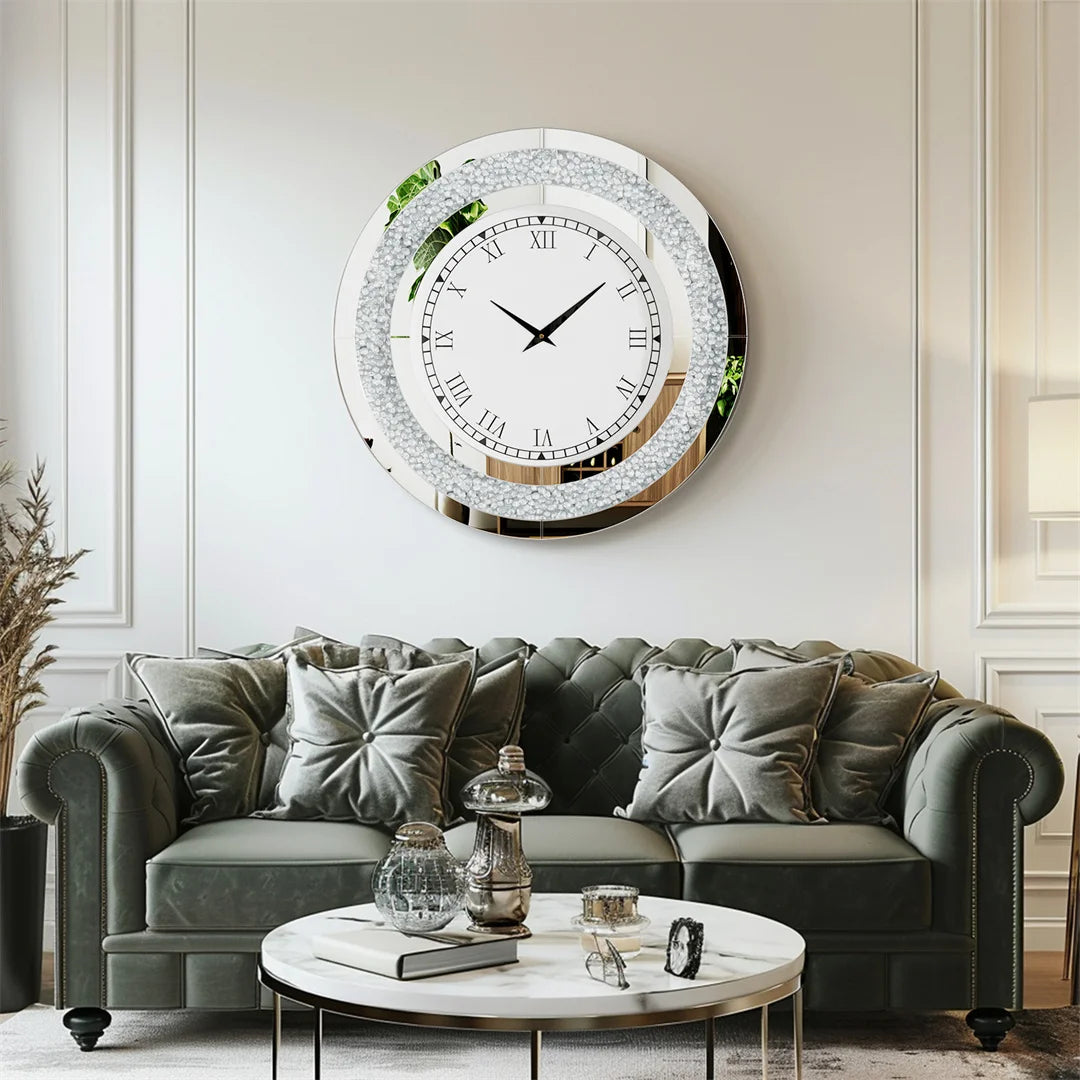32inch Large Diamond Crystal 3D Wall Clock with Roman Numerals
