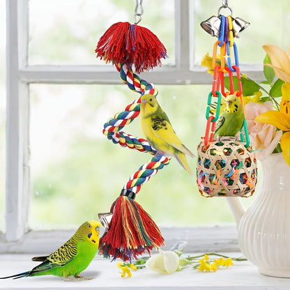 5 Piece  Colorful Bird Toys including a Swing and Climbing Rope