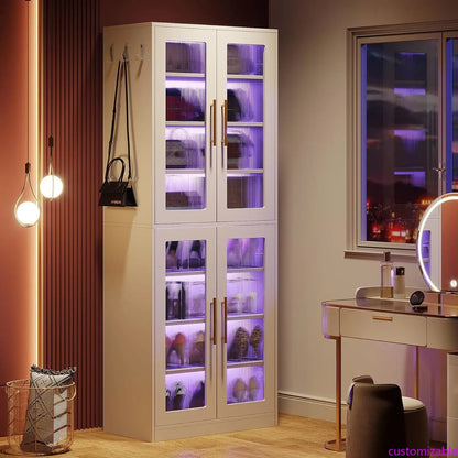 Tall Storage Cabinet with Acrylic Doors and LED Lights with Adjustable Shelves