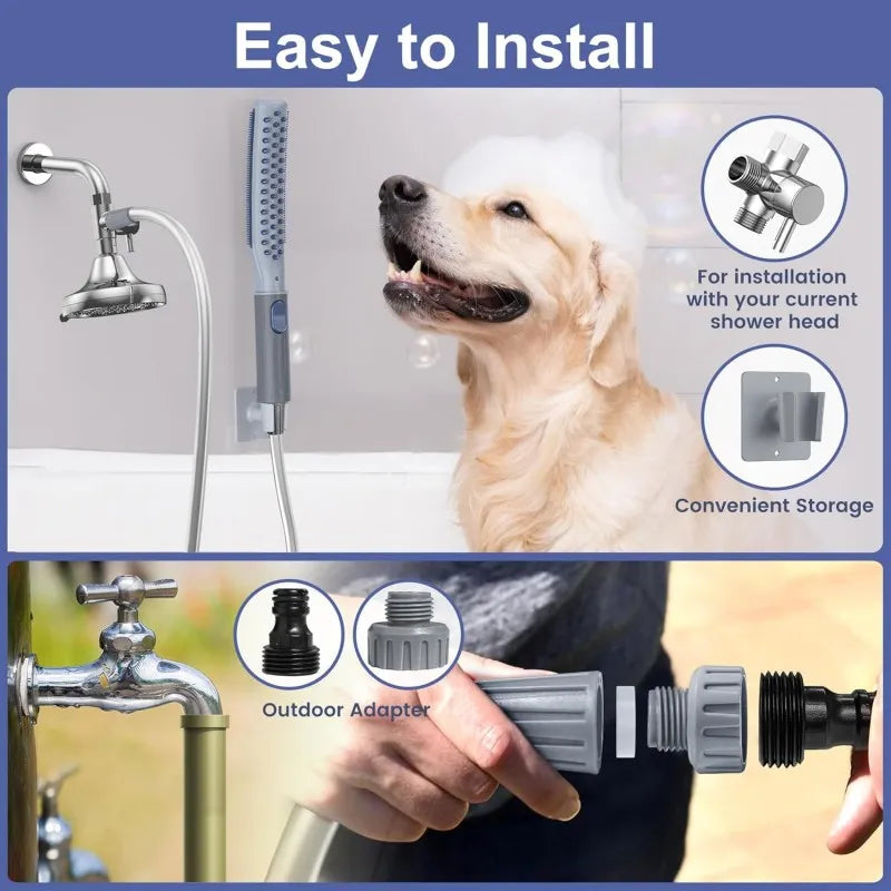 Dog Shower Wand with Attachments including 3 Spray Modes and 8 foot Hose