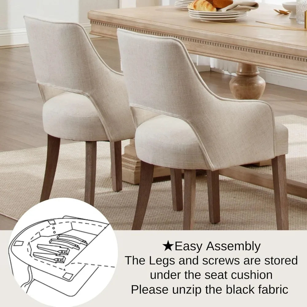 Set of 4 linen dining chairs-upholstered, accent chairs with wood legs