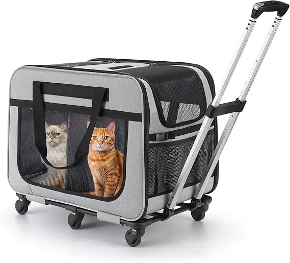 Double Pet Carrier with Adjustable Handle, Mesh Windows, Foldable Supports up to 40 Lbs